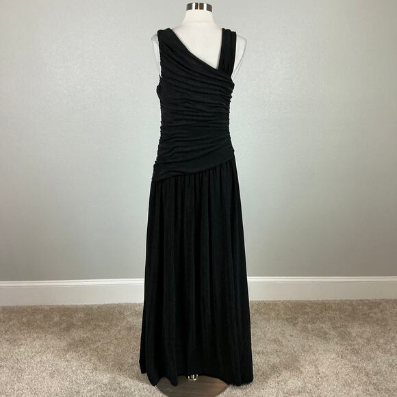 DKNY Sparkly Knit Sleeveless Ruched Long A-Line Formal Gown Black Size 10 - Picture 6 of 12